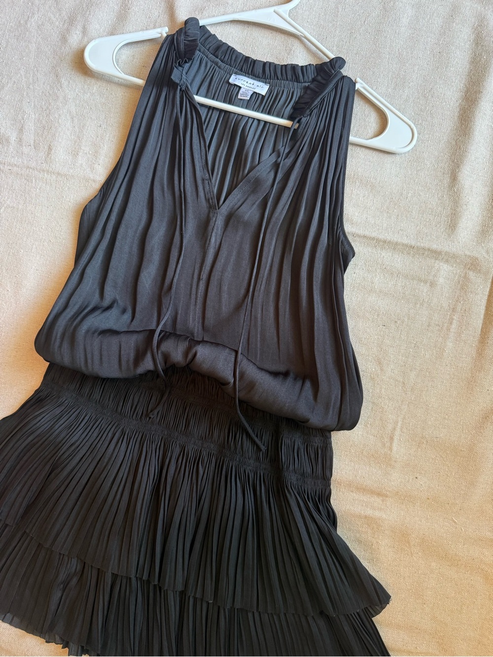 Current Air Pleated Black Sleeveless Tiered Dress